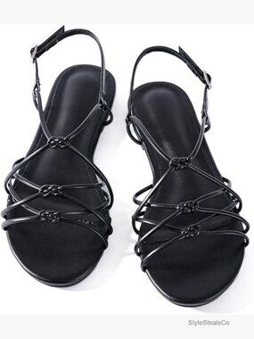 Strappy Flat Sandals, Knotted Design, Slingback Open Toe, Casual Beach Style